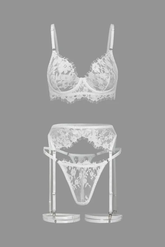 Lace Sheer Lingerie Garter Set sold by Micas