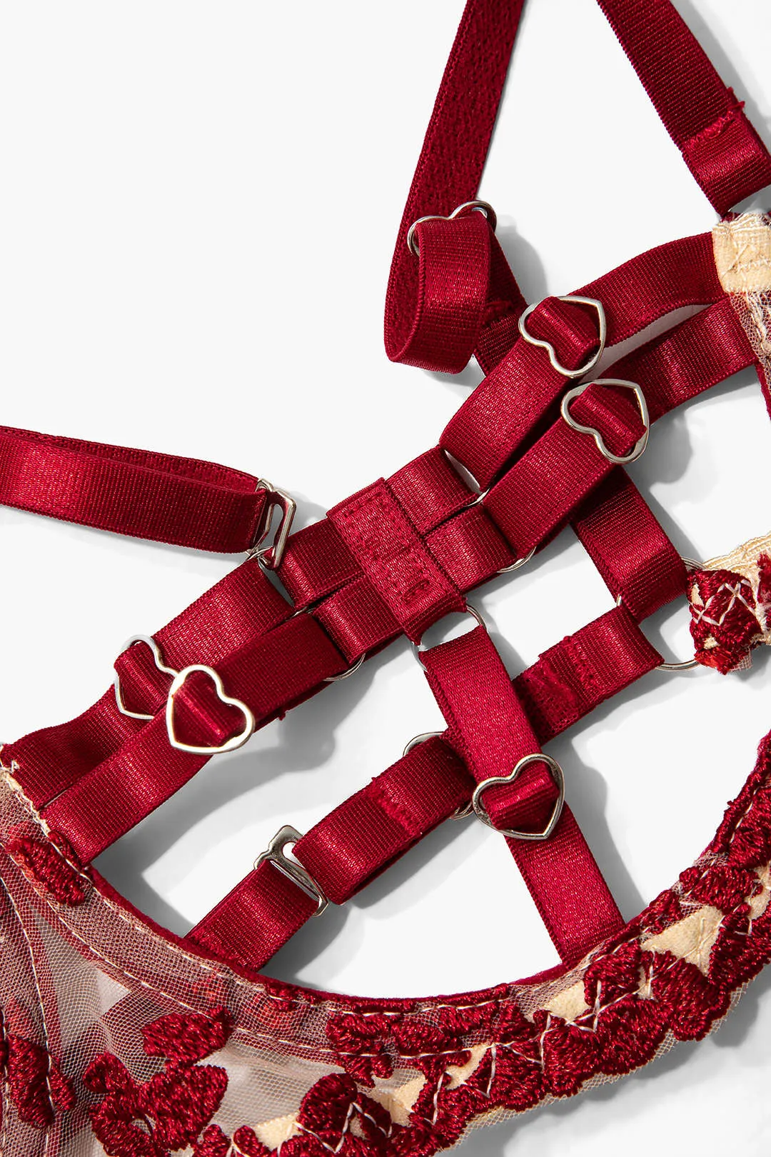 Mesh patchwork metallisk hjerteformring udskåret lingeri strømpebånd sæt sold by Micas product image thumbnail 3