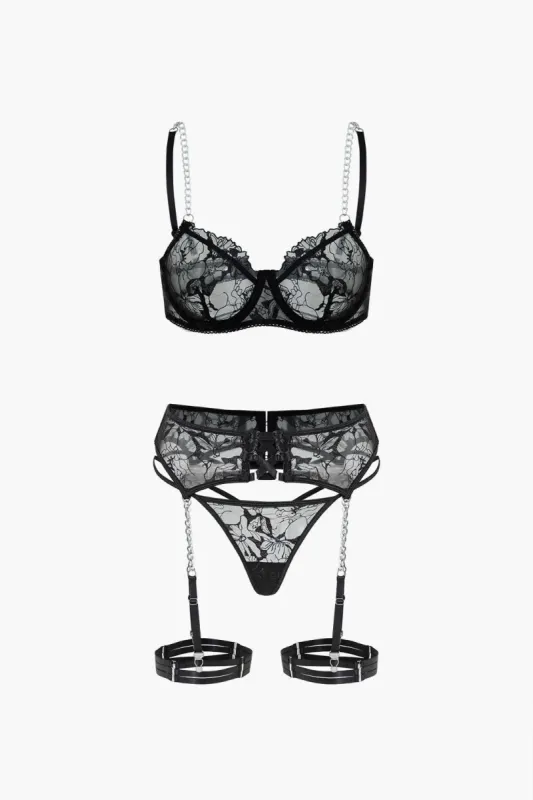 Mesh Chain Crossed Lingerie Garter Set sold by Micas