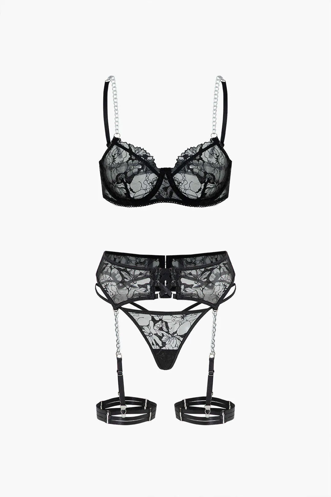 Mesh Chain Crossed Lingerie Garter Set sold by Micas