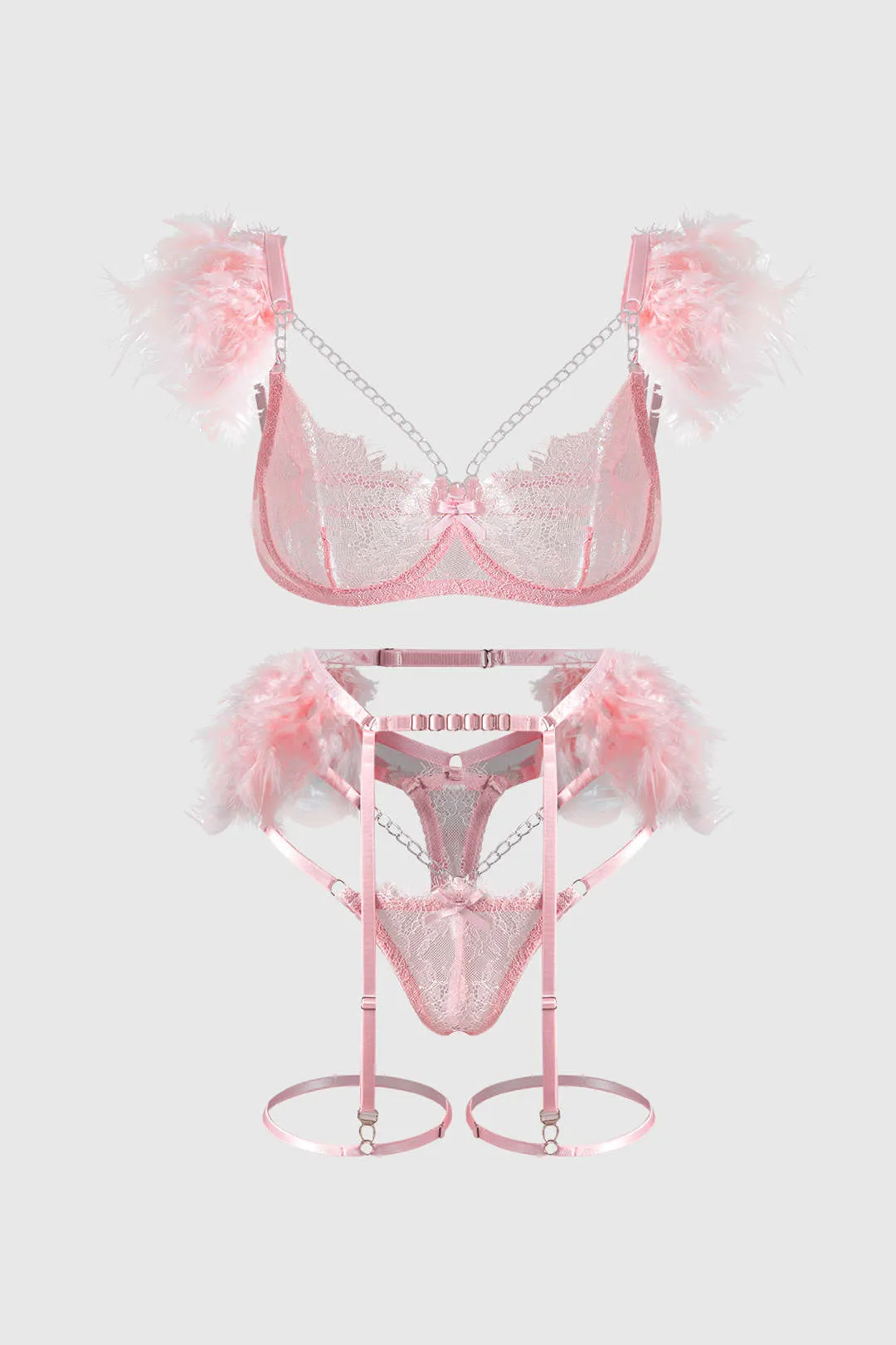 Fjerblonder kæde lingeri strømpebånd sæt sold by Micas product image thumbnail 5