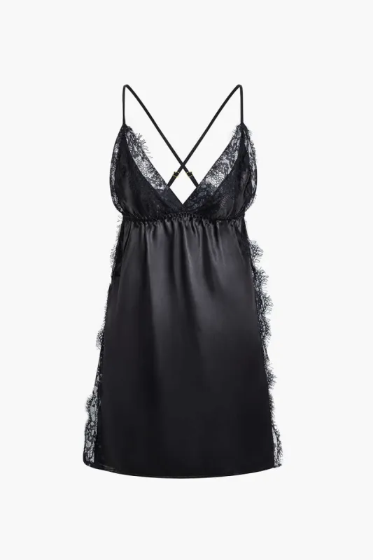 Satin blonder ruched patchwork rygfri natkjole sold by Micas