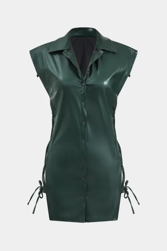 Faux læder knap slips knude tank top sold by Micas