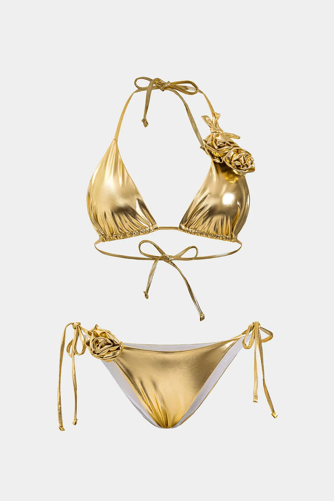 3d Floral Ruched Tie op Bikini og dække nederdel sæt sold by Micas product image thumbnail 3