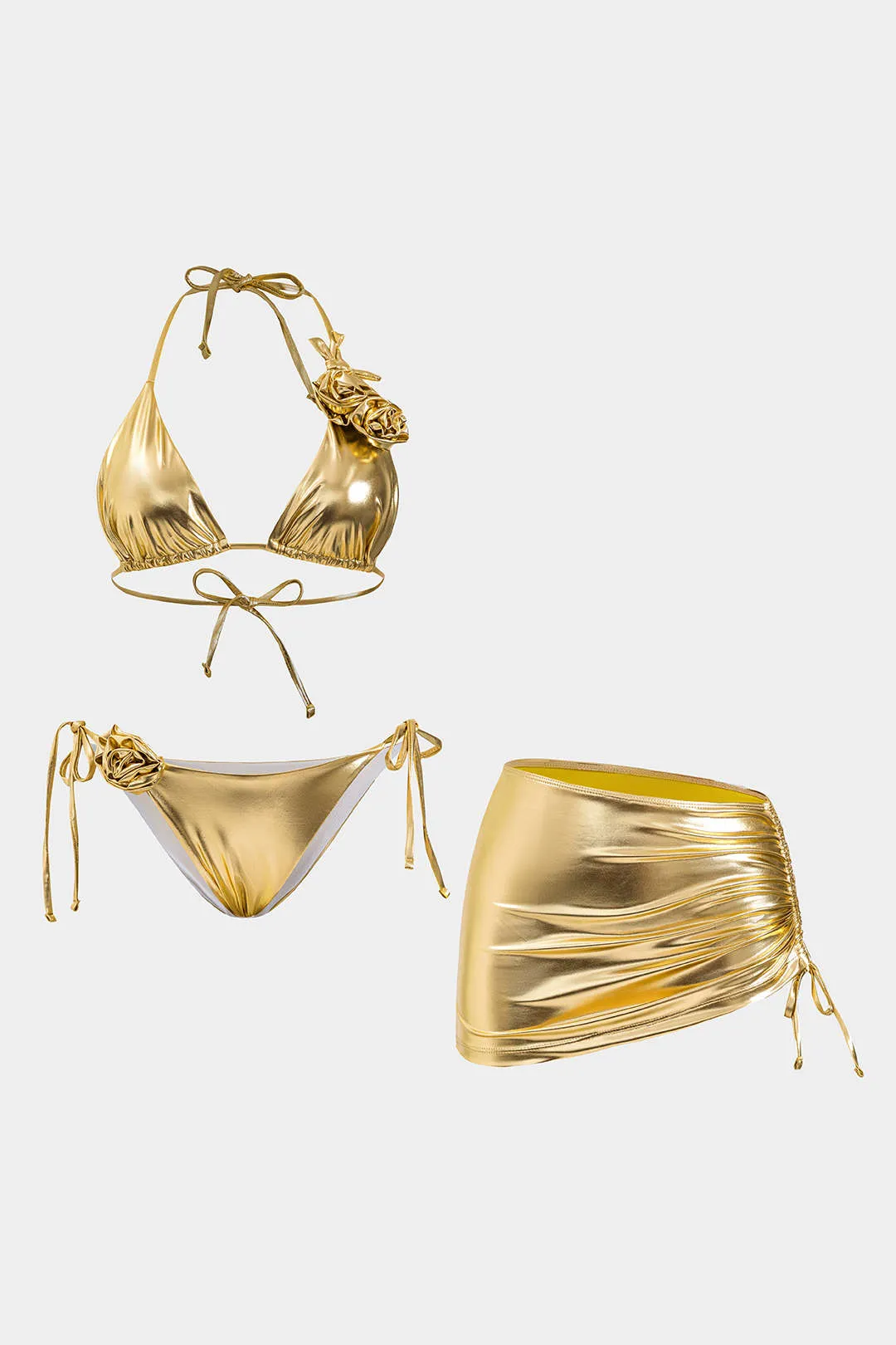 3d Floral Ruched Tie op Bikini og dække nederdel sæt sold by Micas