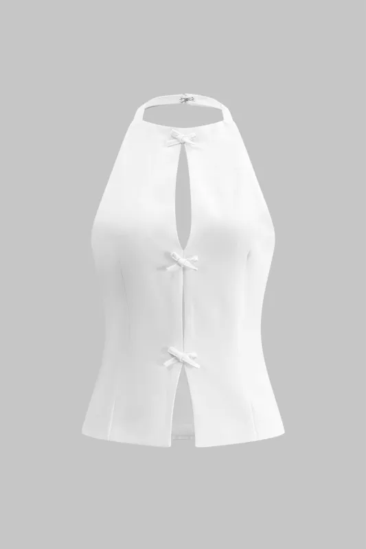 Bow plisseret udskåret bagløst tank top sold by Micas