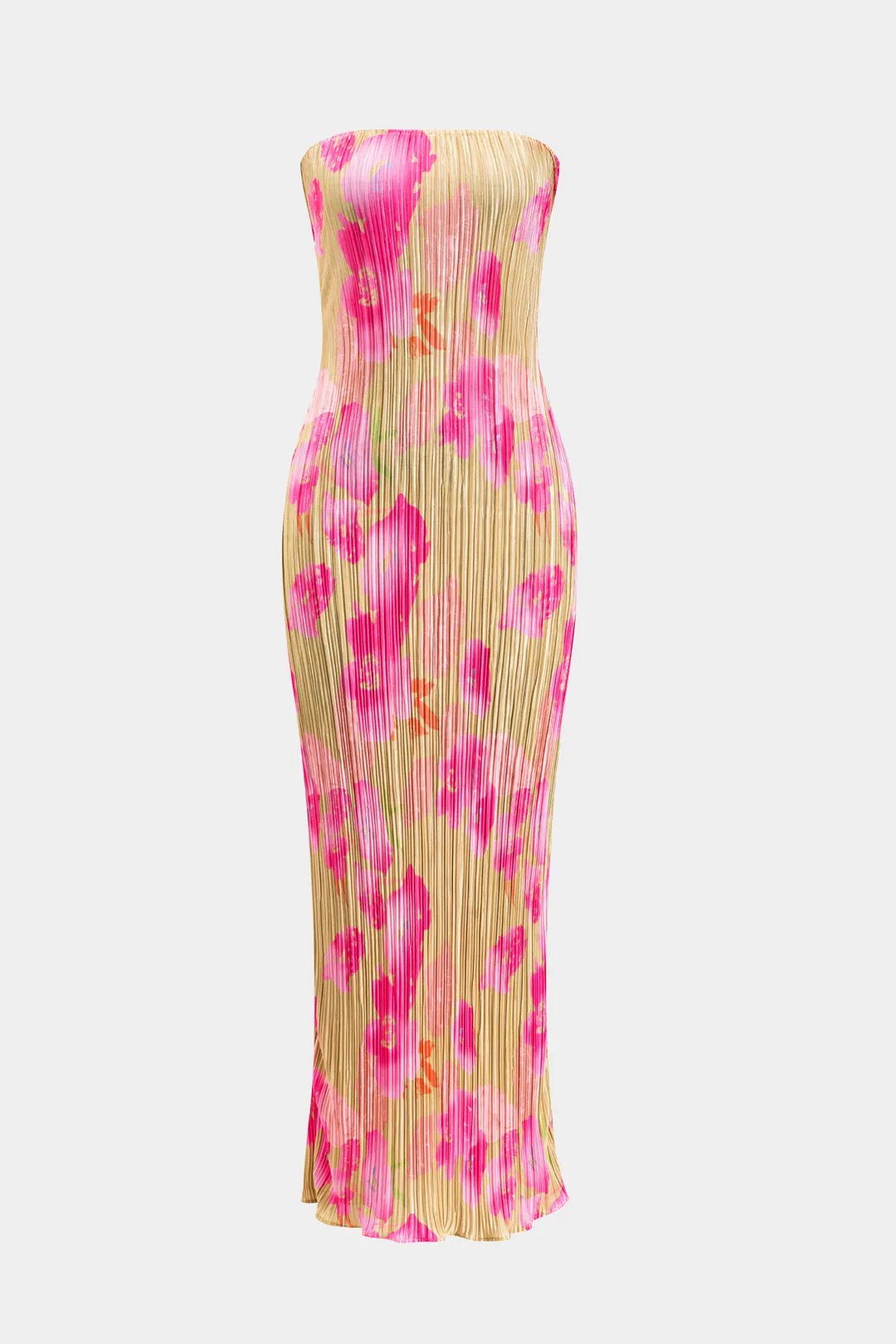 Blomsterprint plisseret slips tilbage stroppeløs maxi kjole sold by Micas