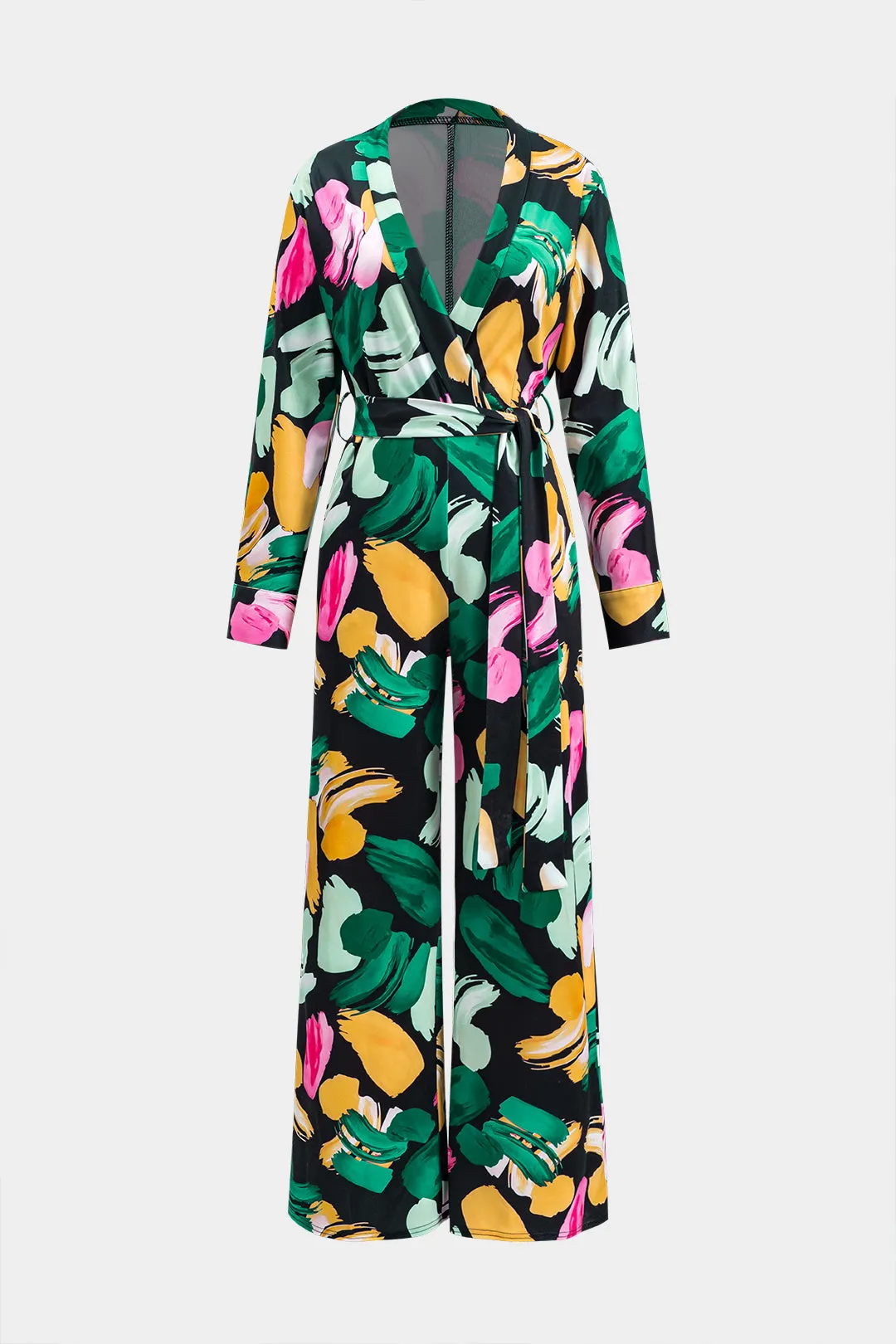 Abstrakt print slips foran bred ben langærmet jumpsuit sold by Micas