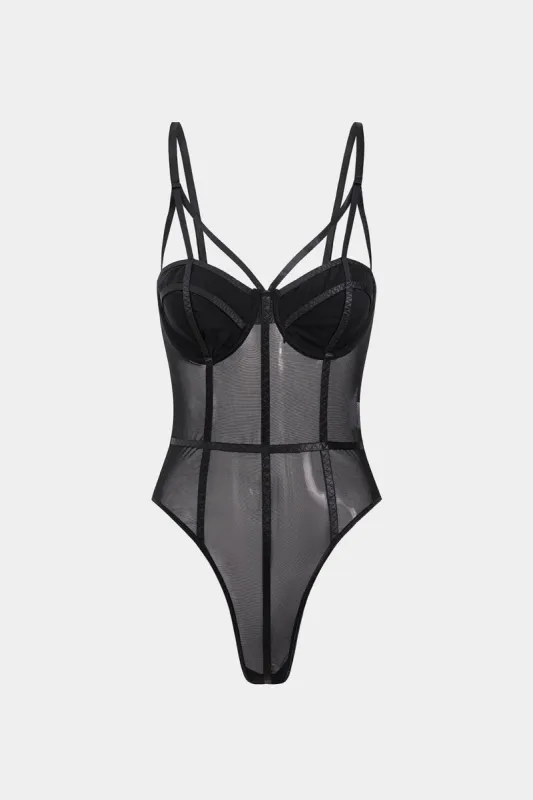 Mesh skåret ud bustier spalt bodysuit sold by Micas