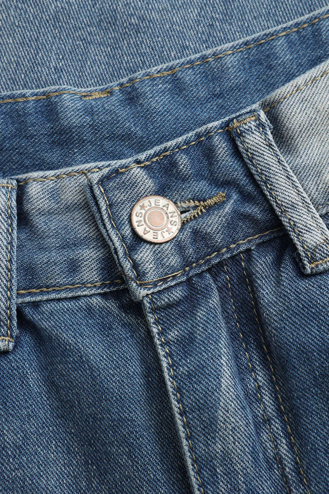 Faded Cross Embroidery Denim Fringe Pocket Button Straight Leg Jeans sold by Micas product image thumbnail 4