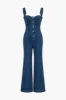 Denim knap lomme bred ben jumpsuit sold by Micas