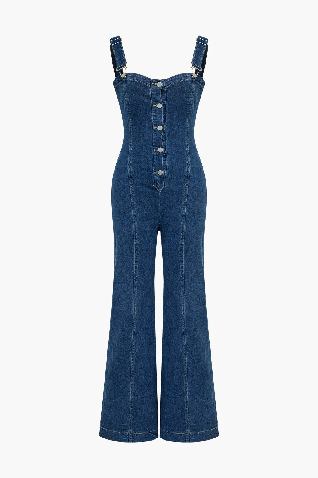 Denim knap lomme bred ben jumpsuit sold by Micas