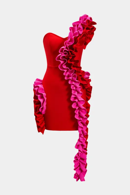 Ruffle lynlås med en skulder mini kjole sold by Micas