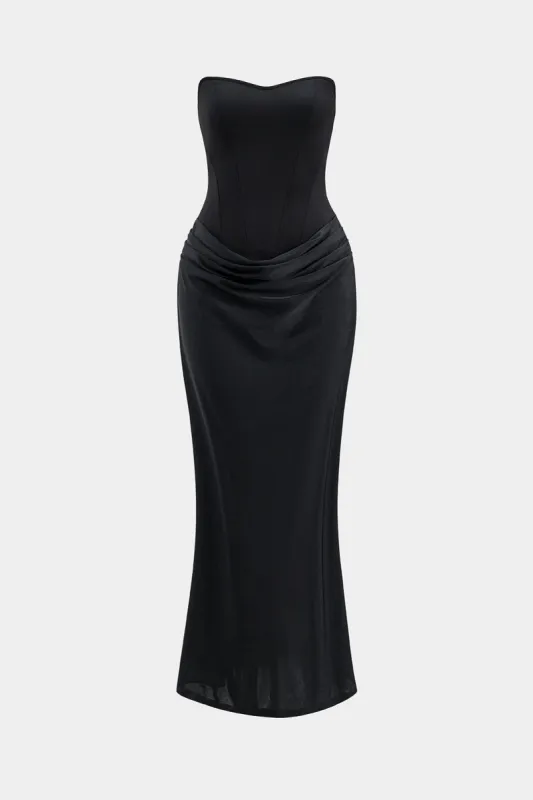 Ruched rygfri stroppeløs maxi -kjole sold by Micas