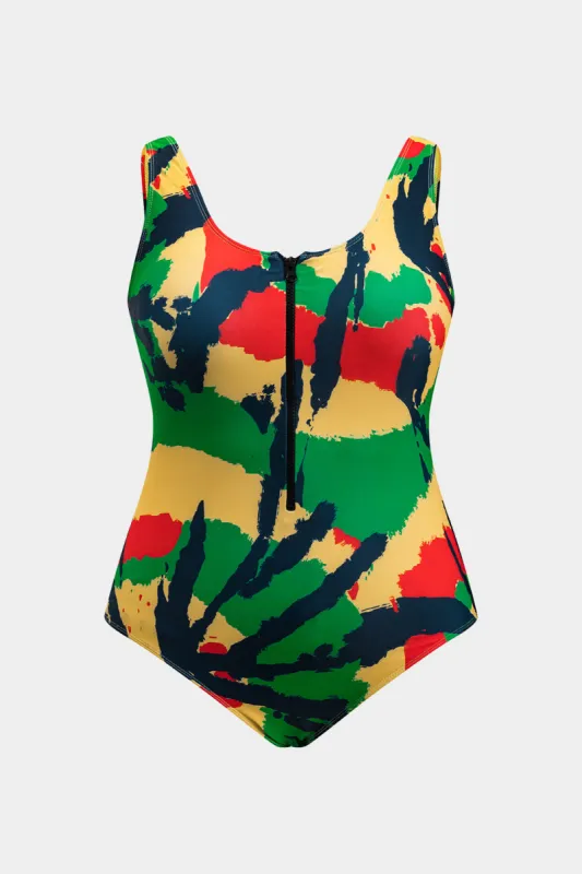 Plus størrelse akvarelprint lynlås mave kontrol badedragt sold by Micas