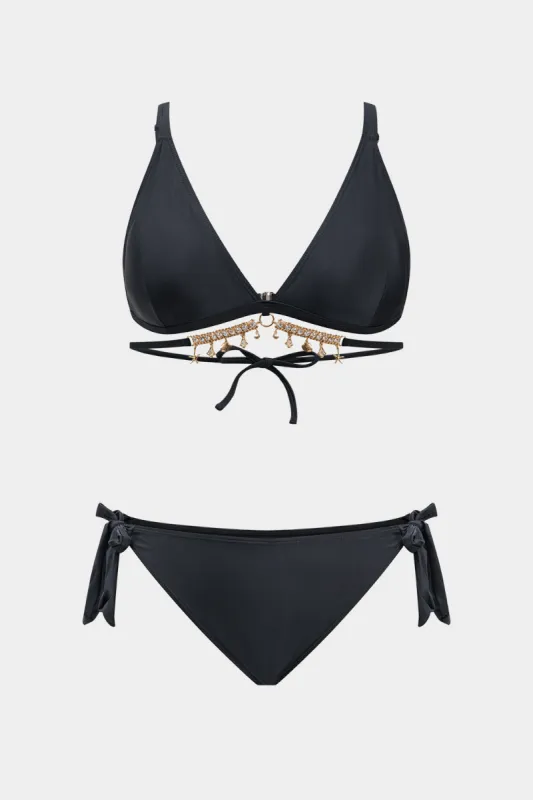 Plus størrelse metallisk rhinestone-binding bikini sæt sold by Micas