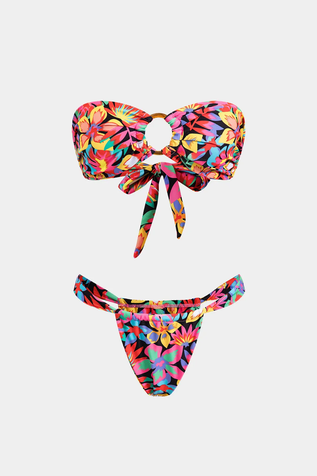 Floral Print Metallic Cut Out Tie Back Bikini Set sold by Micas