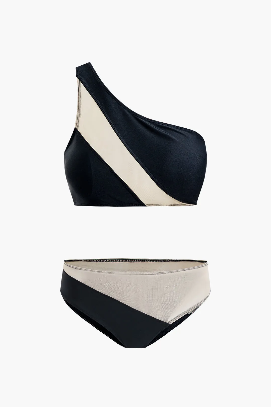 Kontrast Mesh Sheer Patchwork Asymmetry Bikini Set sold by Micas