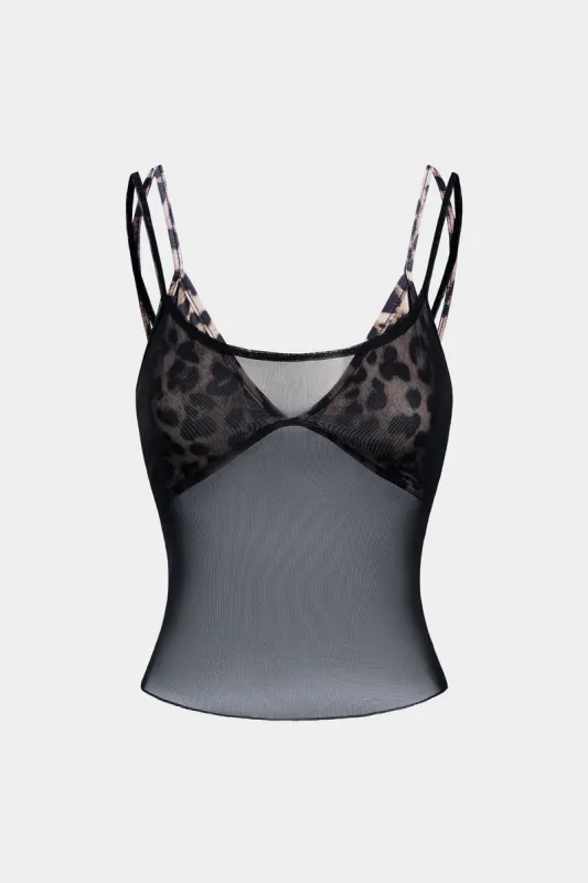 Leopard Print Mesh Slip Cami Top sold by Micas