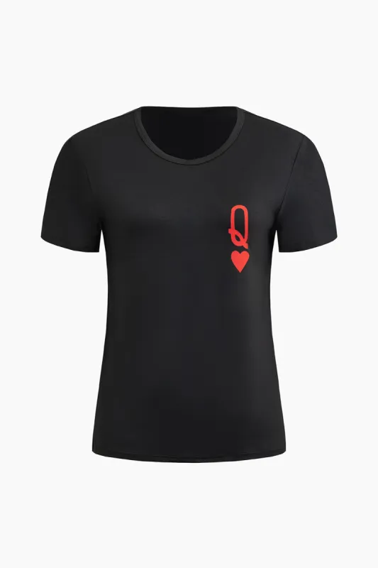 Hjertebrev Poker Print Round Neck Short Sleeve T-shirt sold by Micas