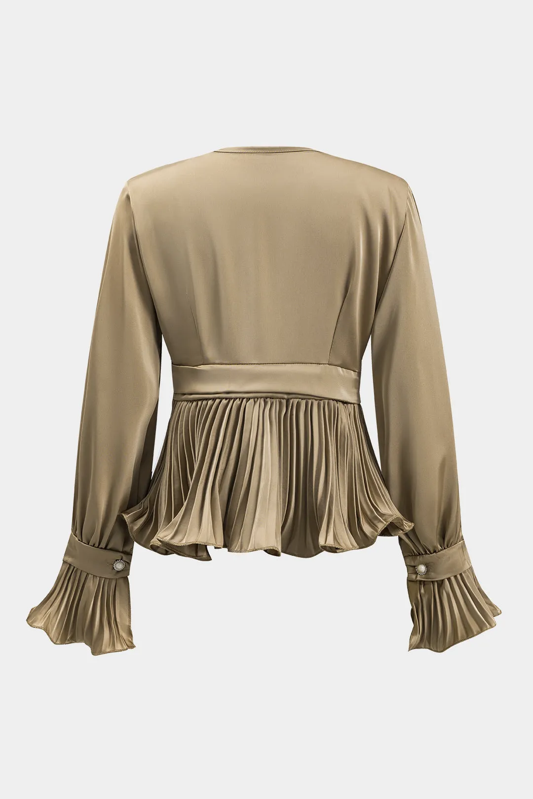 Satin Ruffle Ruched Button Longærme skjorte sold by Micas product image thumbnail 2
