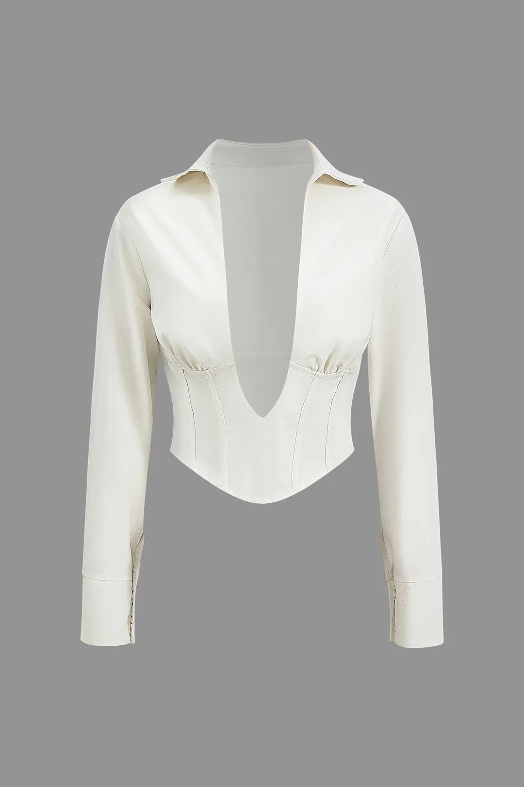 Ruched Button V-hals korset langærmet top og puff hem nederdel sæt sold by Micas product image thumbnail 2