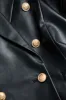 Faux læder knap klap lomme langærmet blazer sold by Micas
