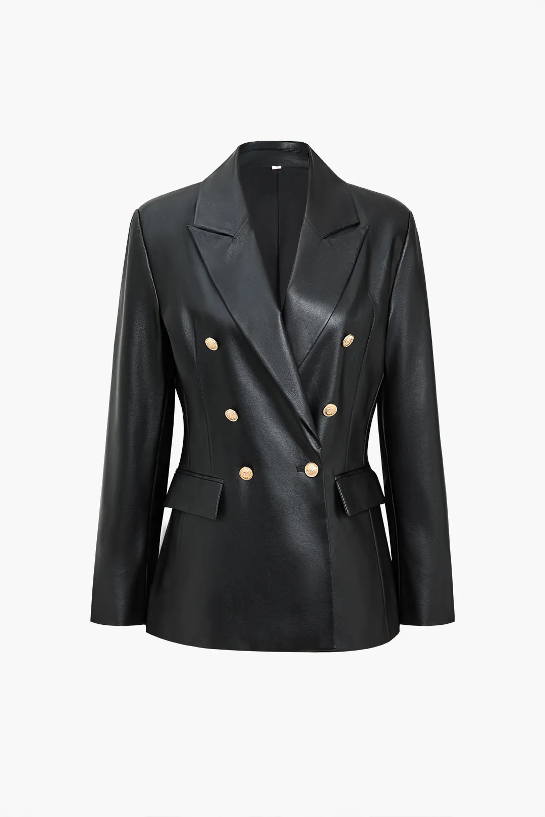 Faux læder knap klap lomme langærmet blazer sold by Micas