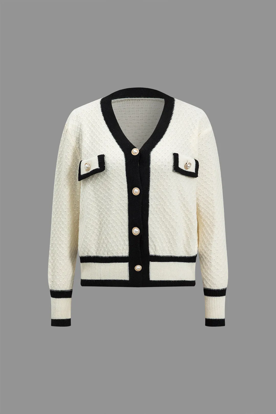 Kontrast Knit -knap Fake Pocket Longærmet Cardigan sold by Micas