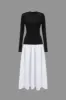 Contrast Ruched Patchwork Long Sleeve Maxi Dress sold by Micas
