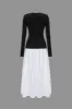 Contrast Ruched Patchwork Long Sleeve Maxi Dress sold by Micas
