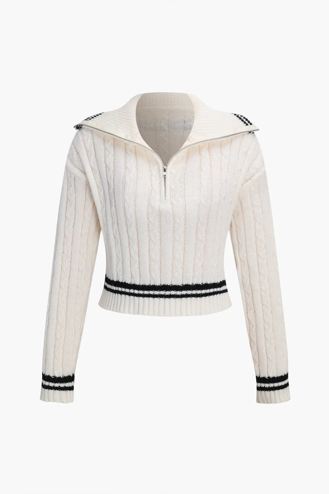 Kontraststrik lynlås langærmet top og slips foran shorts sæt sold by Micas product image thumbnail 2