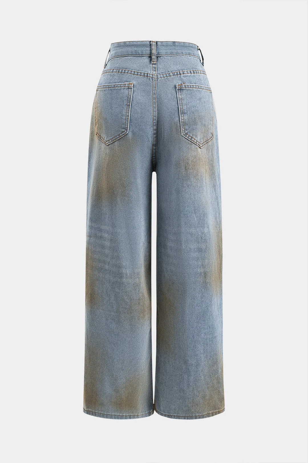 Dirty Denim Pocket -knap vaskede brede ben jeans sold by Micas product image thumbnail 2