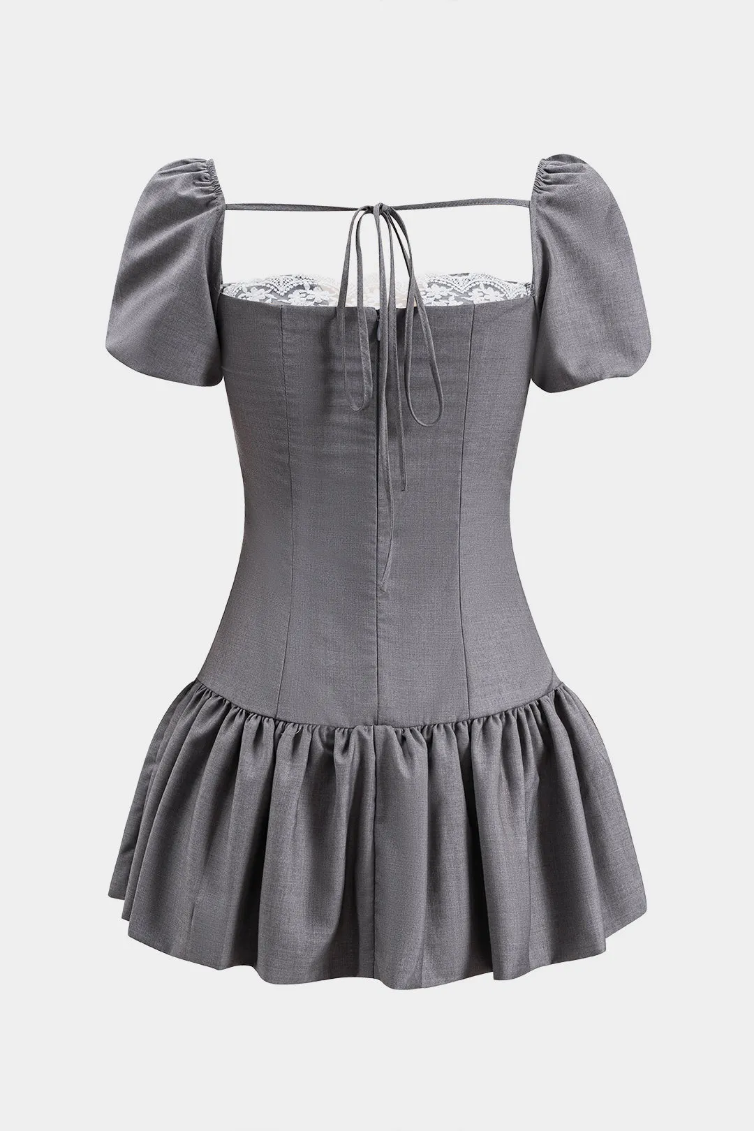 Blonder patchwork binding kortærmet puff hem mini kjole sold by Micas product image thumbnail 2