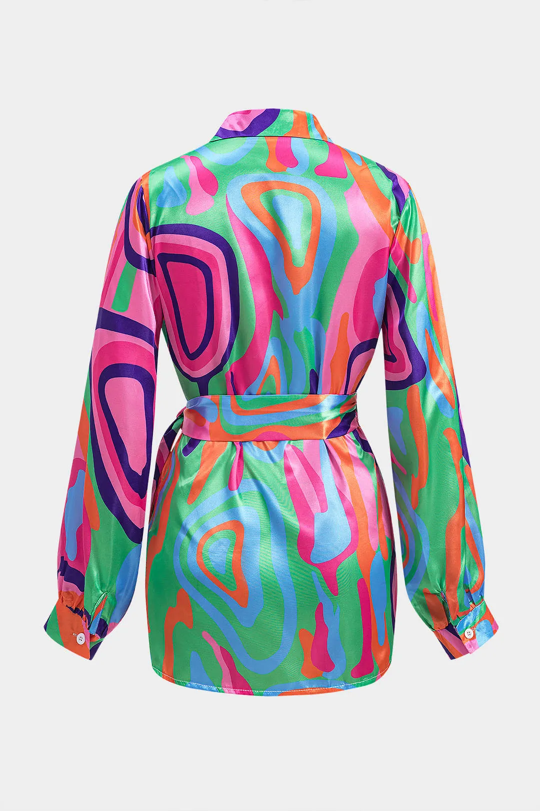 Abstract Print Ruched Button Twist Knot Langærmet mini kjole sold by Micas product image thumbnail 2