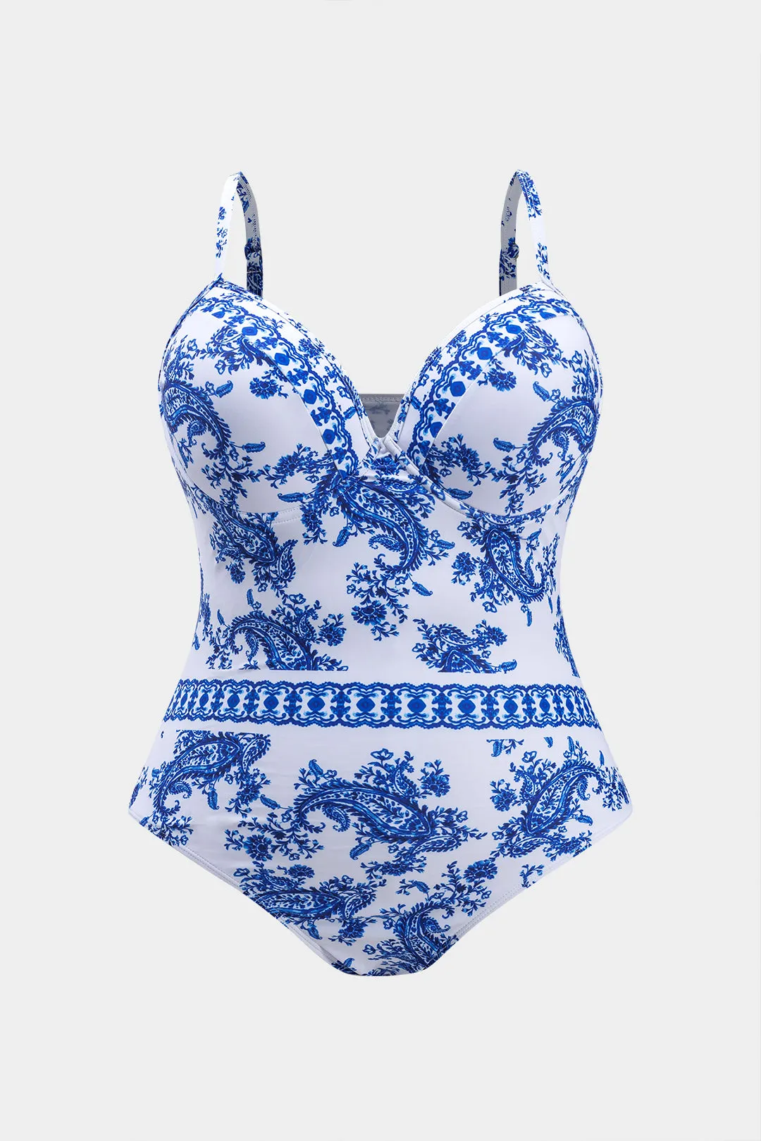 Plus størrelse paisley print mave kontrol bustier badetøj og knyttet dækning op sæt sæt sold by Micas product image thumbnail 2