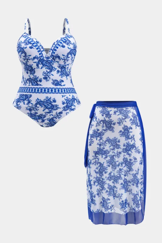 Plus størrelse paisley print mave kontrol bustier badetøj og knyttet dækning op sæt sæt sold by Micas