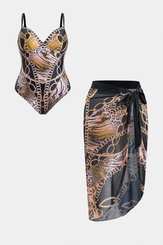 Plus størrelse abstrakt print mave kontrol badetøj og ruched slips front spalte cover up sæt sold by Micas