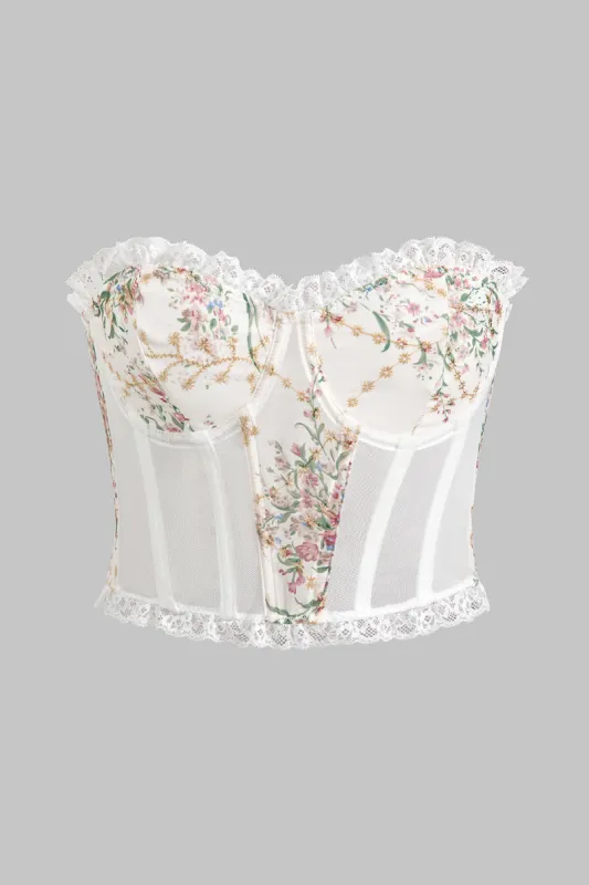 Blomsterprint Mesh -knap Bustier Corset Tube Top sold by Micas