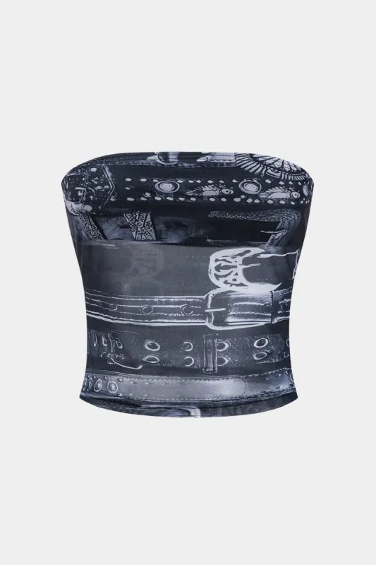 Abstrakt print mesh turbe top sold by Micas