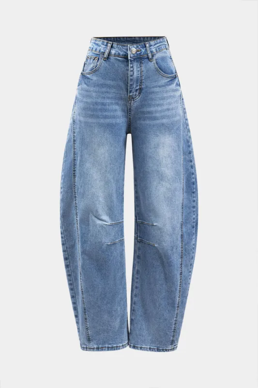Denim buton lomme bred ben tønde jeans sold by Micas