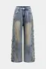Denim udskåret knaplomme brede ben jeans sold by Micas
