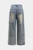 Denim udskåret knaplomme brede ben jeans sold by Micas