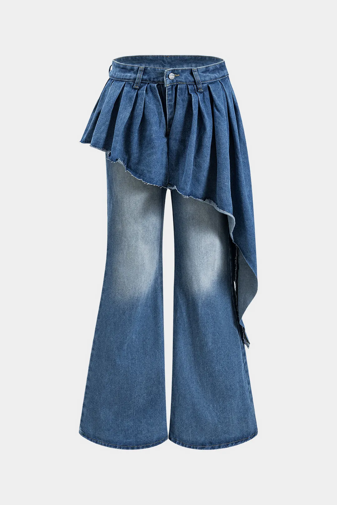 Denim plisseret knap patchwork blussede ben jeans sold by Micas