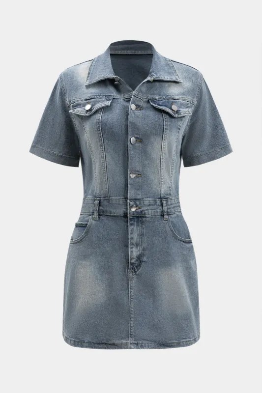 Denim knap lomme kortærmet kjole sold by Micas