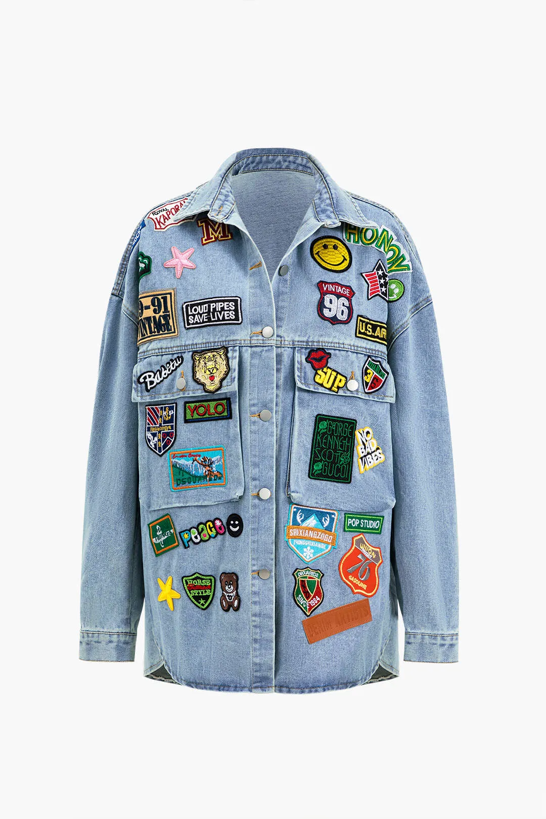 Denim Appliques Button Flap Pocket Long Sleeve Outerwear sold by Micas