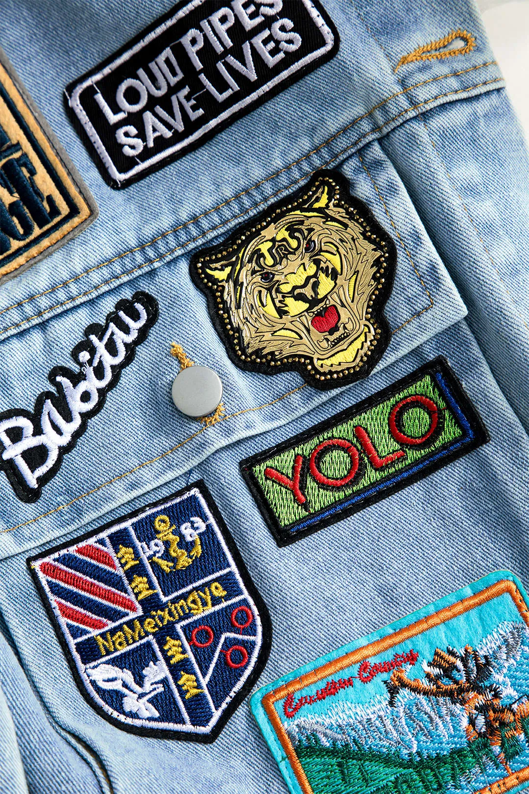 Denim Appliques Button Flap Pocket Long Sleeve Outerwear sold by Micas product image thumbnail 3