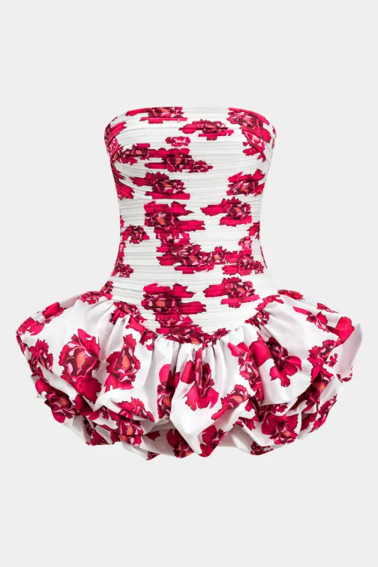 Blomstermønster ruched lynlås stroppeløs mini kjole sold by Micas