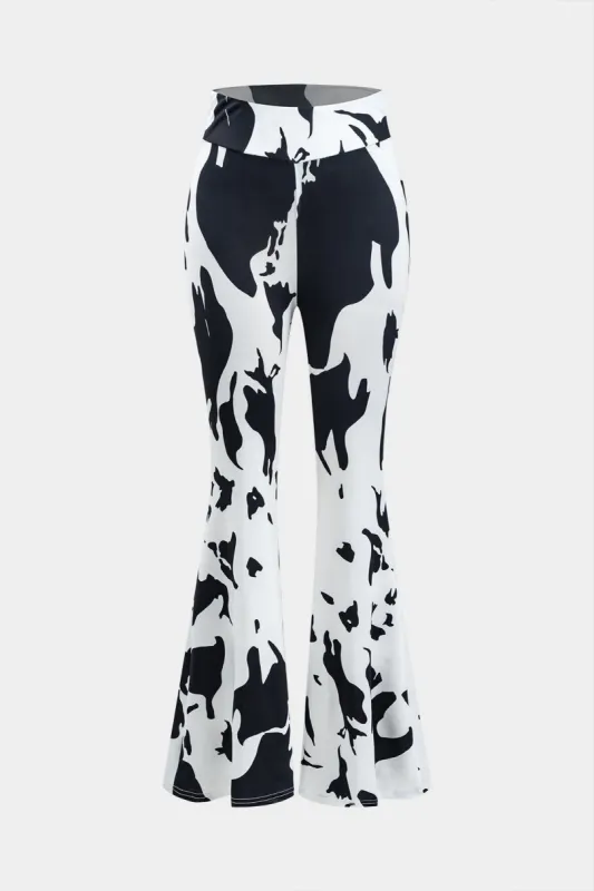 Abstract Print Flare Leg Bukser sold by Micas