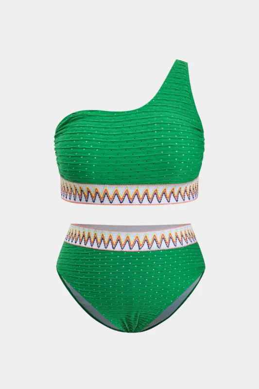 Plus størrelse ruched asymmetrisk patchwork badedragt sæt sold by Micas